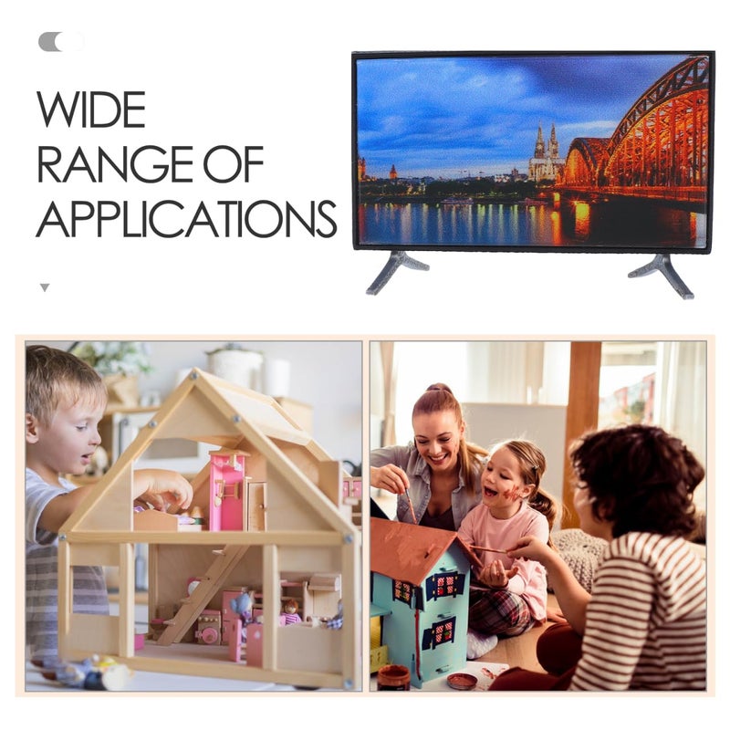 دويتول DOITOOL Miniature Doll House TV بمقياس 1:12 ملحقات بيت الدمى تلفزيون صغير ديكور أثاث مصغر، 2.3X1.3 بوصة - Image 5